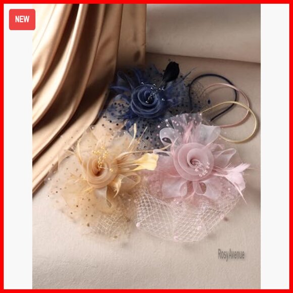 Feather Mesh Derby Fascinator with Veil, 1920s High Tea Party Hat main image 5